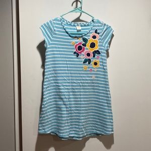 Blue and white striped dress with flowers